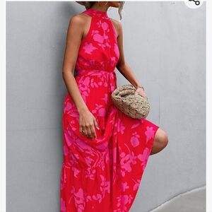 Floerns Sleeveless Halter Neck Floral Maxi Dress Size Medium